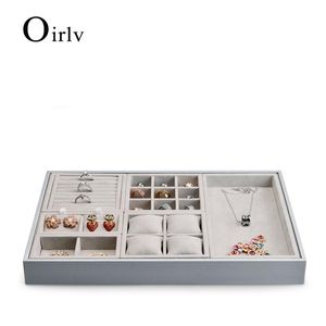 Boîtes Oirlv Beige Microfibre PU Cuir Bijoux Organisateur Plateau Détachable Bijoux Stockage Affichage pour Boucle D'oreille Bague Collier