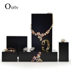 Dozen Oirlv Zwarte Sieraden Display Tafelset Massief Houten Ring Oorbel Hanger Ketting Displaystandaard voor Showcase