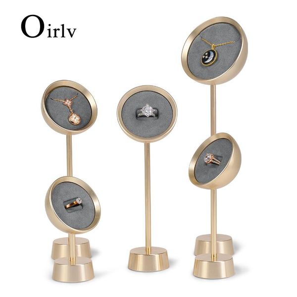 Cajas Oirlv Joyería gris Metal Microfibra Pendiente Anillo colgante Soporte de exhibición con forma de arco con base de metal para joyería Estante de joyería