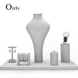 Boîtes Oirlv nouvellement gris résine bijoux présentoir avec ensemble en microfibre collier affichage buste montre présentoir pour armoire de magasin