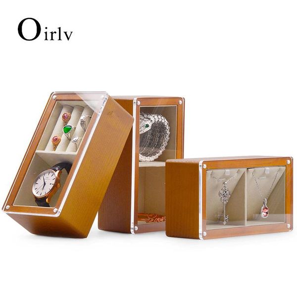 Cajas Oirlv, nuevo soporte de exhibición de reloj de madera maciza, caja de almacenamiento con colgante de resorte magnético, organizador de joyas, estuche de almacenamiento
