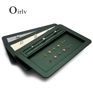Dozen Oirlv PU-leer Stof Groen Armband Display Trays Ring Bangle Organizer Stand Sieraden Display Props