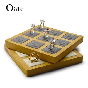 Dozen Oirlv vast houtcreamwhite donkergrijze 9 stoelen ringdisplay standaard ringlade met microvezel inzetringhouder sieraden Organisator