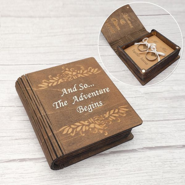Cajas Caja de anillo de boda personalizada Caja de libros personalizados Rango de madera Rustic Caja de anillo de la propuesta de la propuesta Regalizador de boda personalizado