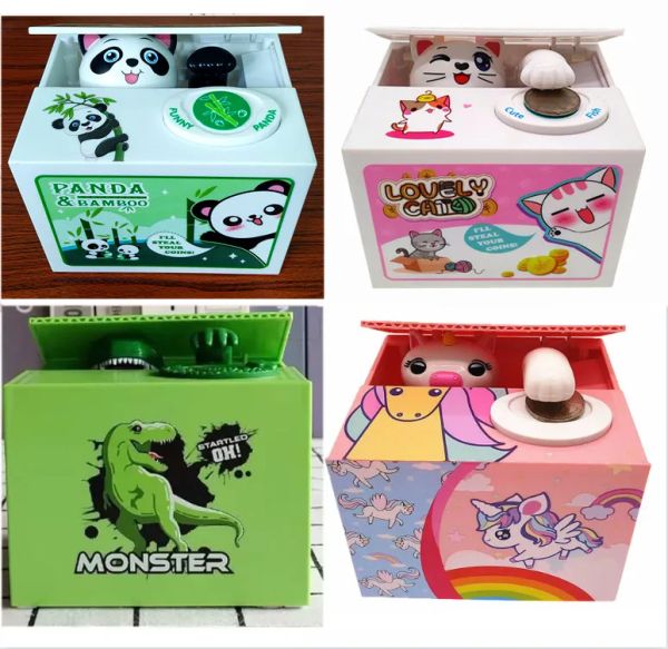 Tirelire automatisée Panda chat voler banque de pièces boîtes d'économie d'argent créatives mignon licorne dinosaure dessin animé décor à la maison enfants cadeau