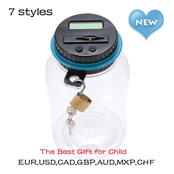 Boîtes Piggy Bank Counter Coin Electronic Digital LCD Counting Coin Money Saving Box Boîte de rangement des pièces Jar Coins pour Euro GBP Money