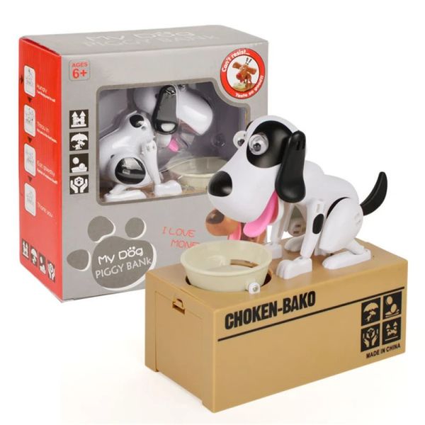 Cajas alcancía perrito canino robótico comiendo moneda ahorro caja de dinero Choken Bako cachorro caja de dinero para niños regalo de cumpleaños