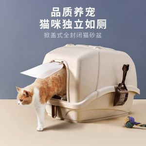 Boîtes en plastique grand couvercle de levage entièrement fermé désodorisation bassin à litière pour chat bassin à litière pour animaux de compagnie bassin de toilette pour chat gros chat