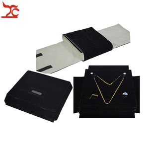 Boîtes portables 5 couches de bijoux en velours, pochette de rangement, pendentif noir, collier, boucles d'oreilles, porte-bague, sac de voyage, dossier de perles