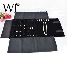 Dozen draagbare zwart fluwelen sieraden display set rollen reisorganisator tas opvouwbaar voor oorbellen ringketen hanger ketting opslag