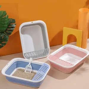 Dozen Draagbare opvouwbare kattenbak Outdoor Travel Cat Sandbox, grote capaciteit huisdiertoilet, huisdierondersteek, kattenbakschep Reinigingsbenodigdheden