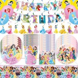 Boîtes Les fournitures de fête de princesse pour les décorations d'anniversaire incluent des nappes en papier de bannière de ballon et des serviettes pour enfants