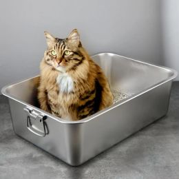 Boîtes rectangle Boîte litière pour chat en acier inoxydable Broken-entrée bas