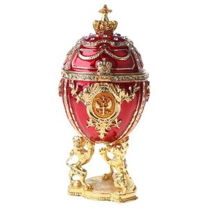 Cajas Caja de joyería pintada a mano, corona de oro rojo, serie Fabergeegg, regalo único para decoración del hogar de Pascua, coleccionable