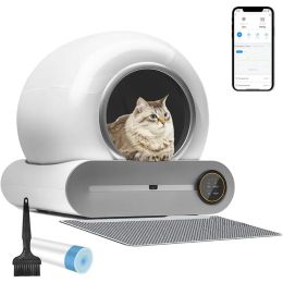 Bac à litière autonettoyant pour chat, bac à litière automatique amélioré pour chat, Robot de nettoyage de très grande capacité de 65l, contrôle par application