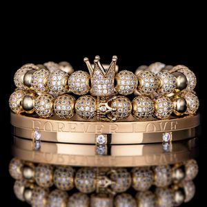 Coffret de Bracelets à Double couronne de 8mm, Micro pavé Cz rond tressé, Rame fait à la main pour hommes et femmes, bijoux de mariage pour toujours, cadeaux Kpop