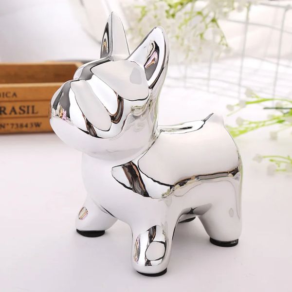 Boîtes Silver French Bulldog Piggy Bank, European Ceramic Artists, Creative Money Box, Home Decor, Cute Piggy Bicgy Ornaments