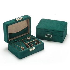 Cajas Caja de almacenamiento de joyería verde cuadrada, caja de embalaje portátil multifuncional para anillo de mujer, colgante, pendiente, caja de regalo