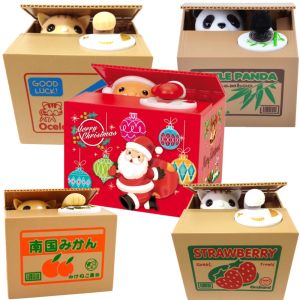 Dozen stelen Santa's Piggy Bank Panda Coin Box Kids Money Bank Automated Cat Thief Money Boxes Toy Gift Children Coin Christmas Cadeau