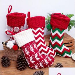 Caixas de armazenamento # meias de Natal de malha meias decorativas de Natal com dois pom poms suportes de presente Chrismas árvore lareira pendurado ou dhfae