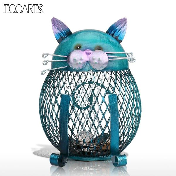 Boîtes Tooart Cat Piggy Bank Metal Coin Bank Money Box Figurines Coin Box Sauver Money Home Decor New Year Christmas Gift For Kids