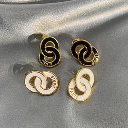 Boucles d'oreilles à Double cercle en émail noir et blanc pour femmes, boîtes à la mode, marque européenne, bijoux Vintage, célèbre styliste