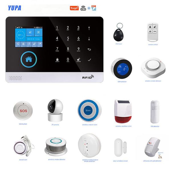 CAJAS TUYA PG103 WiFi GSM SEGURIDAD DE ALMA DE ALMA DE ALMA DE ALMA DE APLICACIÓN Puerta de ventana remota/pir/siren // sensor inalámbrico de gas