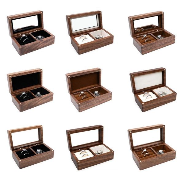 Cajas Caja de anillo vintage Organizador de almacenamiento de madera Organizador Rectángulo Rectángulo Caja de joyería Regalo para mujeres Dropshipping