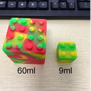 Boîtes Conteneur de cire Silicone Cure Cubes Pot 60 ml Grands conteneurs d'huile de silicium carrés avec diverses couleurs nectar de silicone DHL gratuit