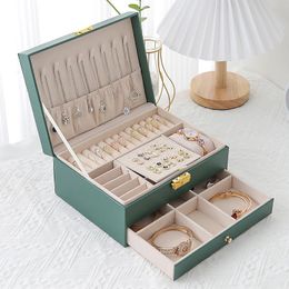 Cajas WEJEBOX Joyero de cuero de nueva capacidad con almohada, organizador de joyas de viaje, caja de almacenamiento para collar, pendientes y anillos para regalos de mujer