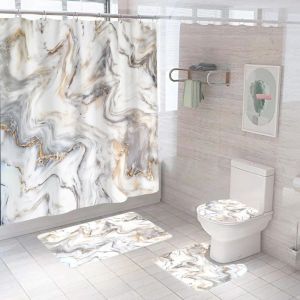 Rideau de douche en marbre blanc doré, boîtes modernes avec tapis antidérapant, rideau de salle de bain en Polyester imperméable, décoration de maison 180x180