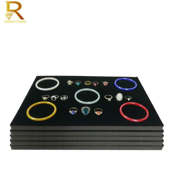 Boîtes en gros 5 pièces/lot, Inserts de bagues de plateau, doublures de bijoux en velours gris/noir, 100 fentes, étui en mousse présenté