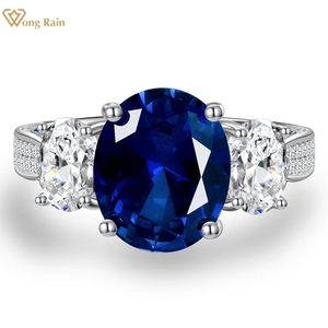 Dozen Wong Rain 100% Sterling Sier Ovaal 5ct Saffier Hoge Koolstof Diamant Edelsteen Bruiloft Verloving Fijne Sieraden Ring voor Vrouwen