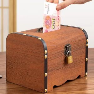 Dozen houten bank doos euro munten organisator case collection besparen geld voor kinderen opslag cadeau boek veilig klein tirelire home decor
