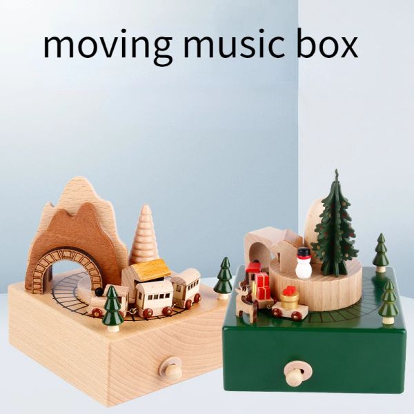 Cajas Caja de música de caballo de madera Adornos DIY Juguetes hechos a mano para niños Regalos de tren creativos de Navidad hechos a mano