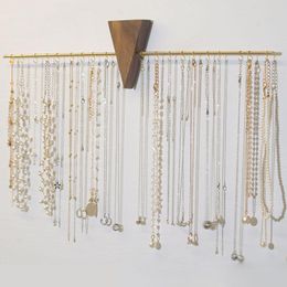 Caixas de madeira colar vitrine jóias display organizador titular rack suporte metal pendurado brinco cremalheiras na parede para pulseira caso adereços