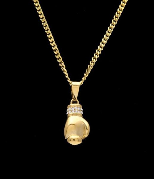 Boxing Glove Diamond Pendant Charm Collier Sport Boîte de boxe Boîte 316L Chaîne de couleur en acier inoxydable pour Men5759495