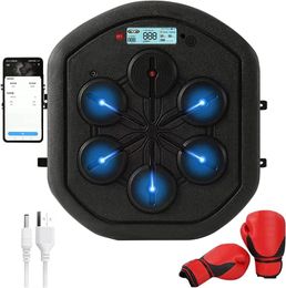 Máquina de boxeo, música de boxeo electrónica, máquina de boxeo con luz LED Bluetooth montada en la pared, guantes de boxeo recargables USB para niños y adultos Boxeo