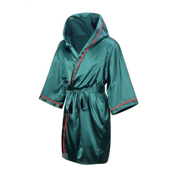 Robe de boxe avec capuche vert soie satin adulte Arts martiaux Kickboxing Match robe d'entraînement cape femmes hommes Muay Thai MMA uniforme 240304