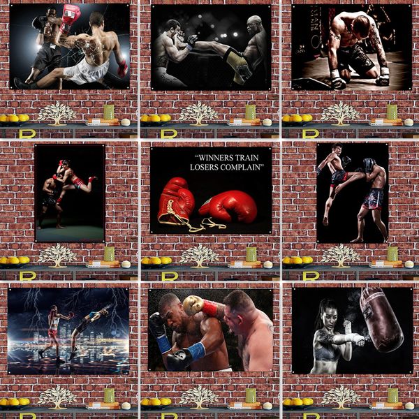 Tapisserie murale inspirante de boxe Sanda Muay Thai – Mots motivants, affiche de gym et d'entraînement, drapeau à suspendre – Bannière de décoration murale – Cadeau pour les amateurs de sports de combat