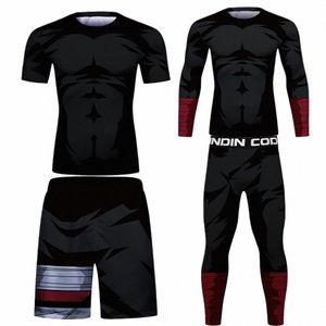 Conjunto de boxeo MMA Compri Jerseys + Pantalón Rguard para hombres BJJ Kickboxing Camisetas ajustadas Muay Thai Shorts MMA Fightwear Sportsuit j4Rx #