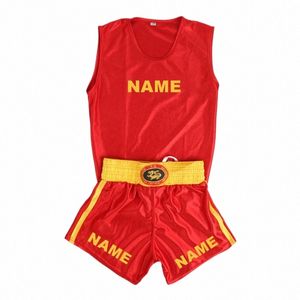 Shorts de boxe et Singlet Set personnalisé Muay Thai Shorts hommes femmes enfants MMA T-shirt Wushu Sanda combat Kickboxing pantalons d'entraînement v5vp #