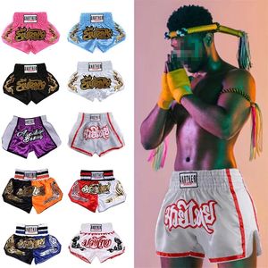 Boxing Shorts pour femmes broderie MMA Forfait professionnel Kickboxing Boy Girl Training Trunks Kids Muay Thai Pantalon 240408