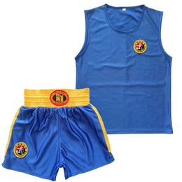 Boksstammen Muay Thai MMA Boxing Shorts T-shirt Set Kickboxing Sanda Sport Jersey Korte broek Martial Arts Vest Gym Kleding 230820