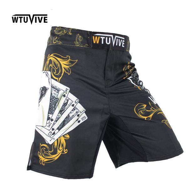 Maillots de boxe WTUVIVE hommes jaune Poker Warrior Fitness souffle shorts de boxe tigre muay thai mma kick 221130