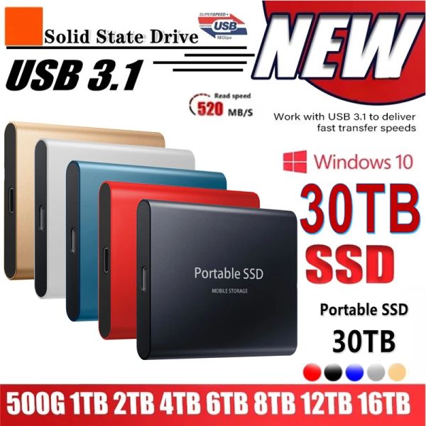 Boîtes externes SSD 500 Go 1 To Mobile Solid State Drive Flash Drive Portable Typec USB MINI SIMPLE SPECRAL DE TRANSFRANS DE TRANSFERT À HAUTE