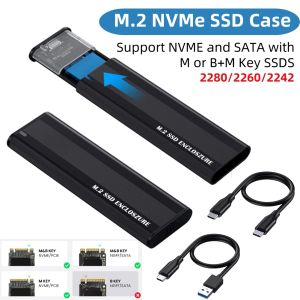 Boîtes M2 Enceinte SSD Double protocole M.2 NVME SSD CAS 10 Gbps USB 3.1 Type C Boîte de stockage de clé M pour 2230/2242/2260/2280 M.2 SSD