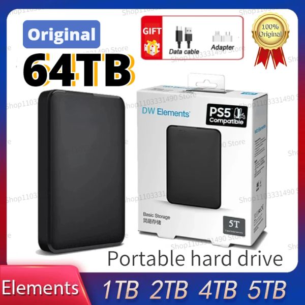 Cajas Originales Western DW Elementos 64TB Disco duro externo portátil 2TB 1TB USB 3.0 Disco duro HDD portátil para escritorio PS4 PC PAPTOP