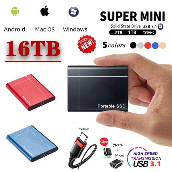 Cajas portátiles 1TB 2TB SSD 4TB 16TB USB 3.1 Alta velocidad 8TB Disks duro de almacenamiento de datos grandes de disco duro externo para computadoras portátiles PS4 PC