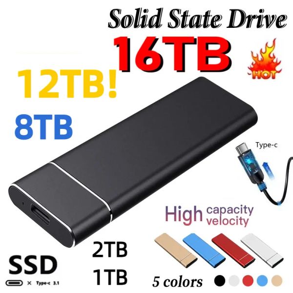 Cajas Portables SSD 1TB SolidState Drive 2TB Disco duro externo Typec USB 3.1 Disco duro de alta velocidad para computadoras portátiles/escritorio/Mac